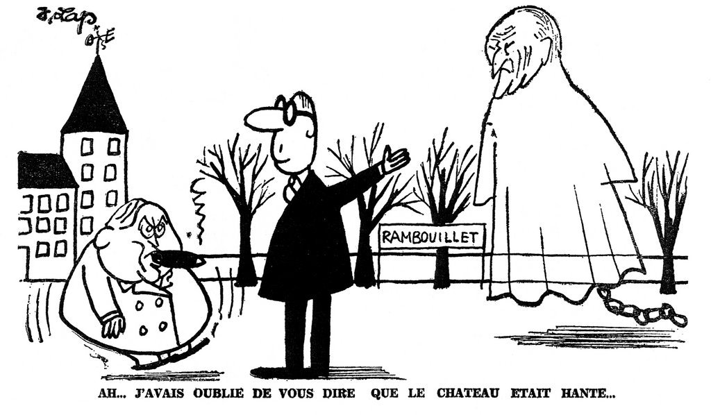 Caricature de Lap sur la rencontre de Rambouillet: Ludwig Erhard-Charles de Gaulle (21 janvier 1965)