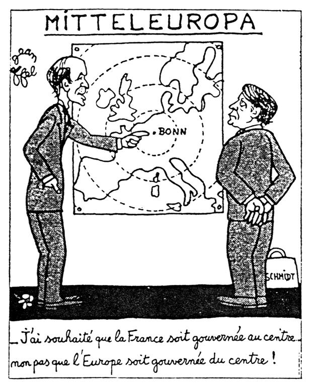 Cartoon by Effel on the issues surrounding the Franco-German axis in Europe (12 February 1976)