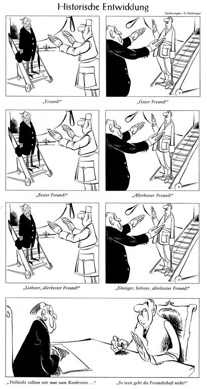 Cartoon by Haitzinger on relations between France and Germany (9 February 1963)