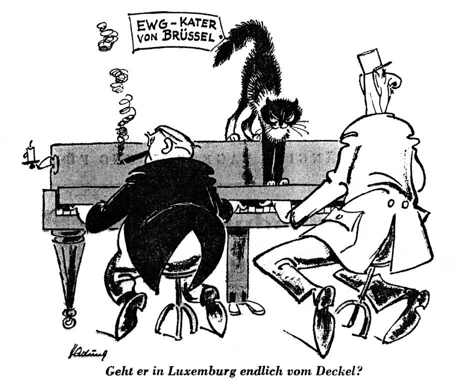 Cartoon by Hartung on disagreements between France and Germany over Europe (28 January 1966)
