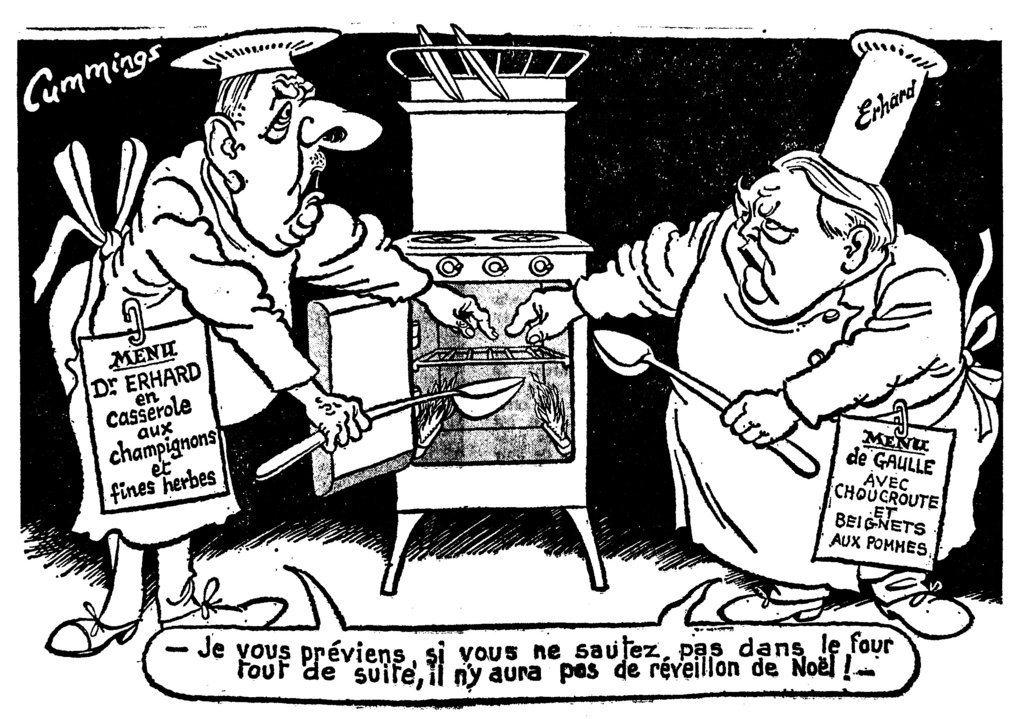Karikatur von Cummings zu den schwierigen Beziehungen zwischen Charles de Gaulle und Ludwig Erhard (25. Dezember 1963)