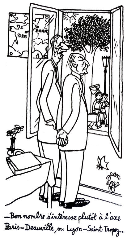 Karikatur von Effel zur Frage der deutsch-französischen Annäherung (6. Juli 1962)