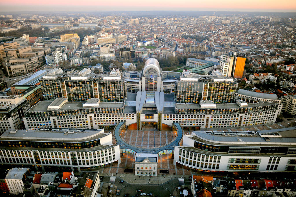 Aerial view of the European Parliament buildings in Brussels (2012)