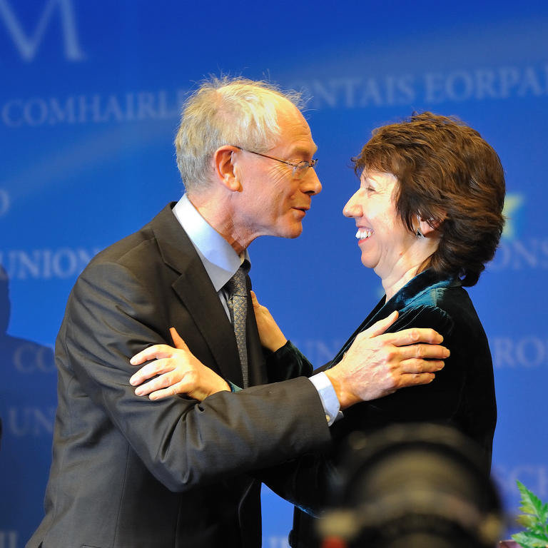 Herman van Rompuy et Catherine Ashton au Conseil européen extraordinaire de Bruxelles (Bruxelles, 19 novembre 2009)
