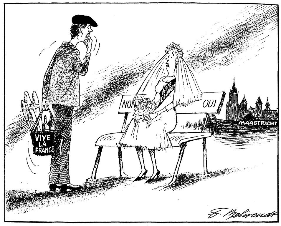 Caricature de Behrendt sur le référendum français pour la ratification du traité de Maastricht (19 septembre 1992)