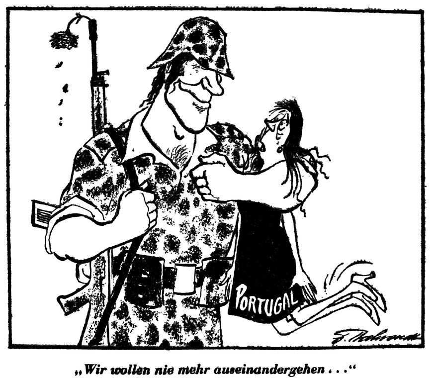 Cartoon by Behrendt on the Carnation Revolution (13 March 1975)