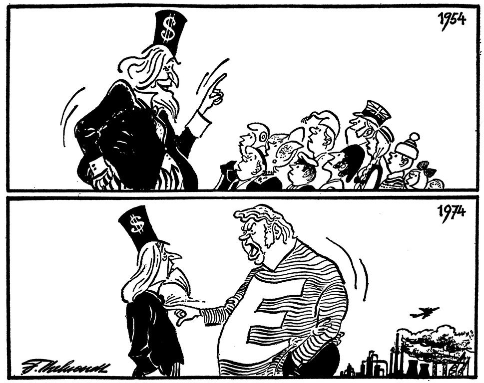 Caricature de Behrendt sur l'évolution des relations entre l'Europe et les États-Unis (20 mars 1974)