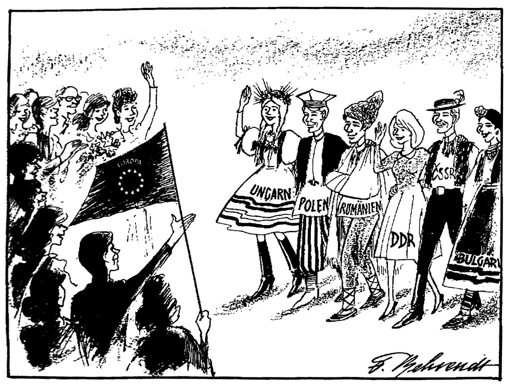 Caricature de Behrendt sur le "retour à l'Europe" des pays du bloc de l'Est (4 janvier 1990)