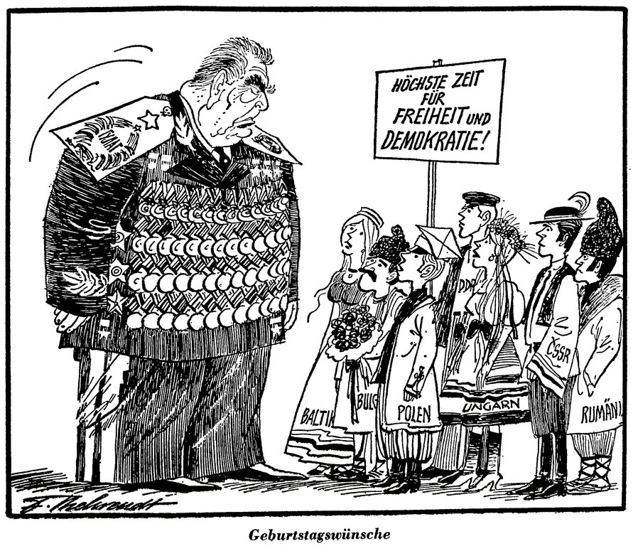Caricature de Behrendt sur les questions de liberté et de démocratie dans le bloc de l'Est (22 décembre 1976)